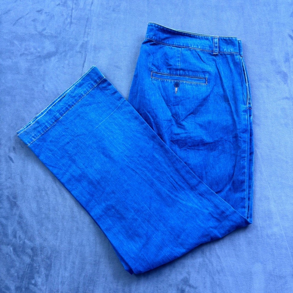 Lauren Ralph Lauren Wide Leg Denim Trousers Blue Medium Wash Plus Size 20W